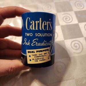 Vintage Carter's Two Solution Ink Eradicator Blue Tin with 2 Glass Bottles